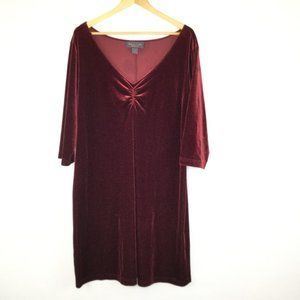 Working Classics Dress Women 18/20 Red Velour Sheath 3/4 Sleeve V-Neck Pullover